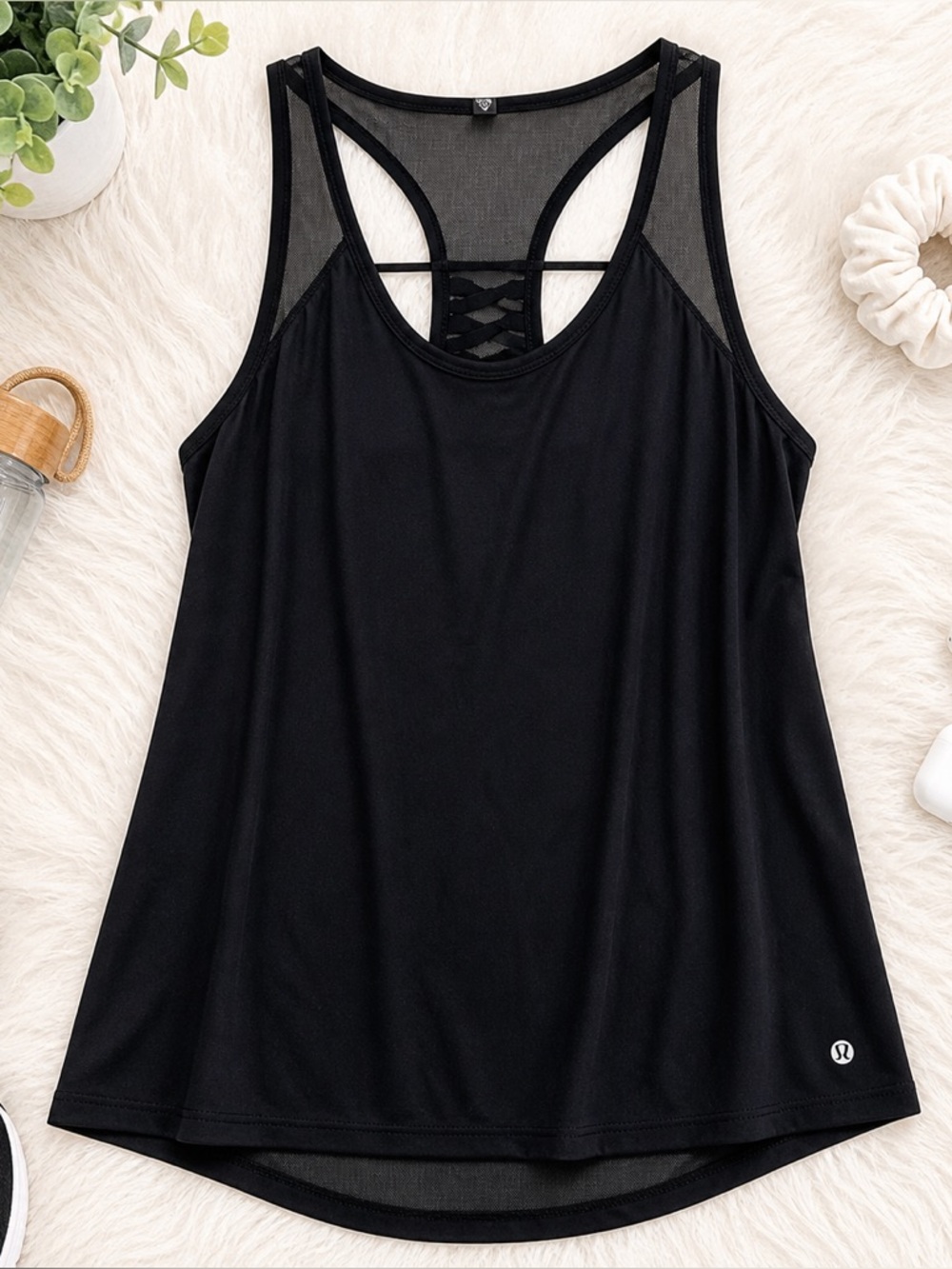 Lululemon Black Mesh Racerback Athletic Tank Top Lightweight Estimated Size 4